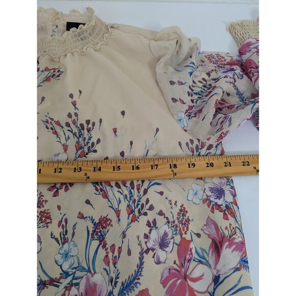 Suzanne Betro Ivory Floral Sheer Smock Neck Blouse Womens Size XL Lightweight - Picture 7 of 8